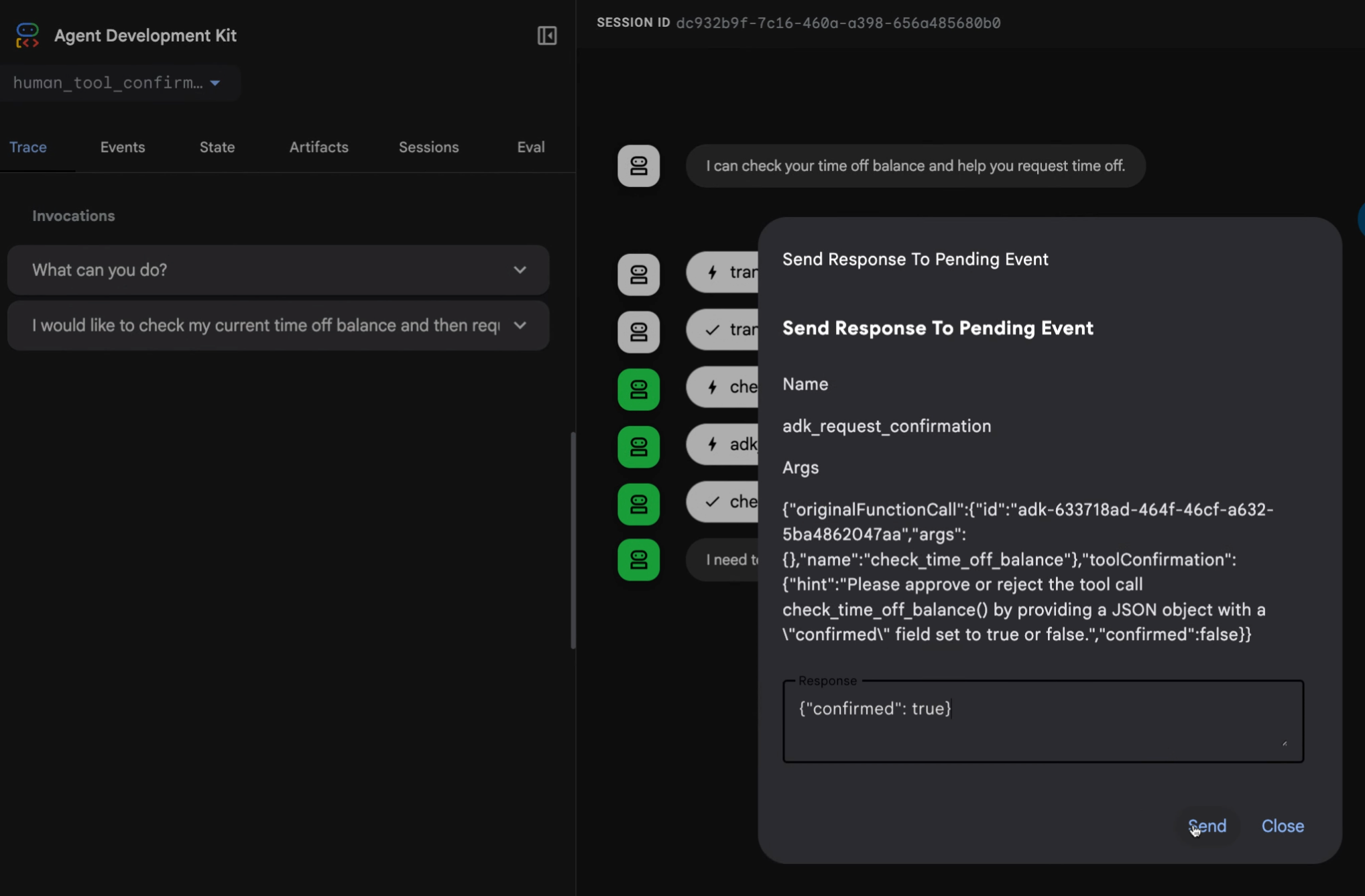 Screenshot of default user interface for tool confirmation